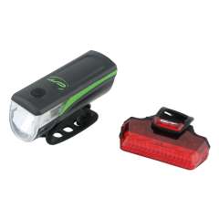 Far + stop CONTEC Speed Led USB - 20lux - negru/verde